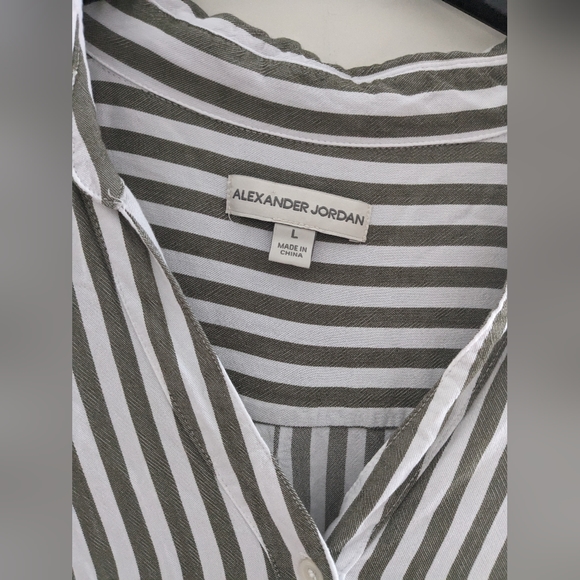 Striped Button Down Shirt by Jordan Alexander White with Green Stripes Size L - Picture 2 of 5